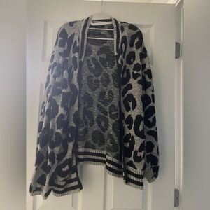 Ashley Stewart Leopard Print Cardigan in Black and Gray